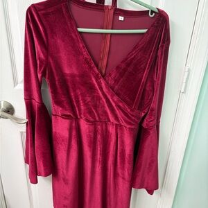 Elegant Velvet Wrap Dress in Rich Red